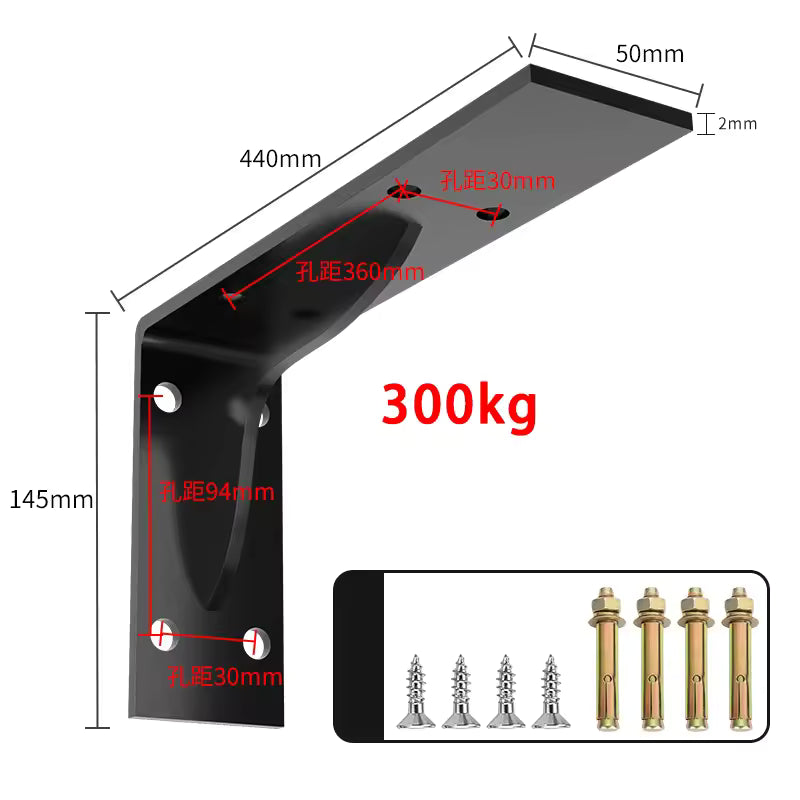 Shelf Brackets 12 Inch, Strong Heavy Duty Floating Shelf Brackets, Industrial Metal Iron Matte Black Shelving Brackets, Thick Brackets Loadbearing 600kg Wall Triangular Support Bracket Suspended TV Cabinet Desk Partition Fixed
