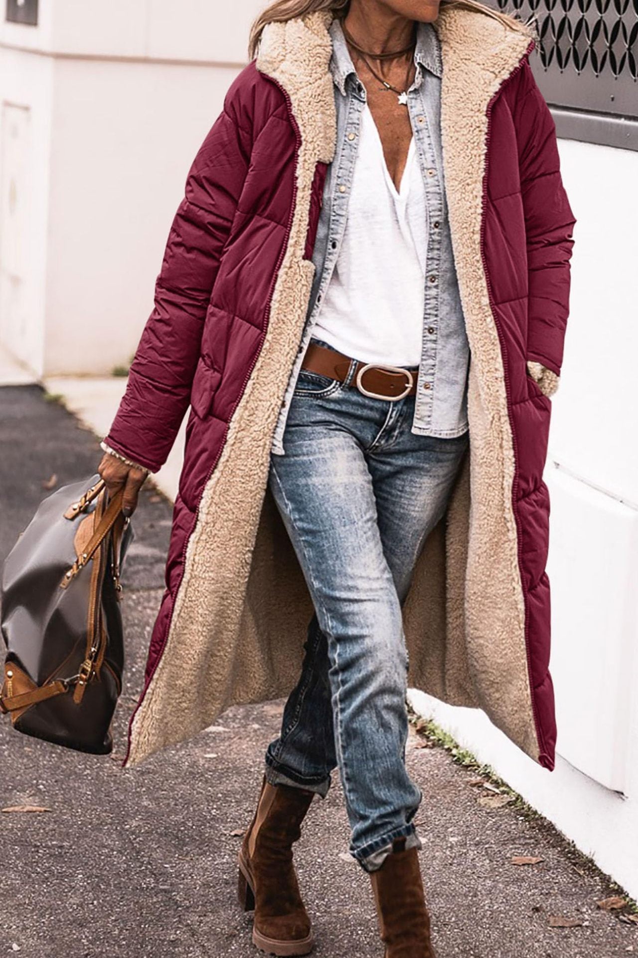 Manteau long à capuche de couleur unie, manches longues, double face, slim, élégant, cardigan