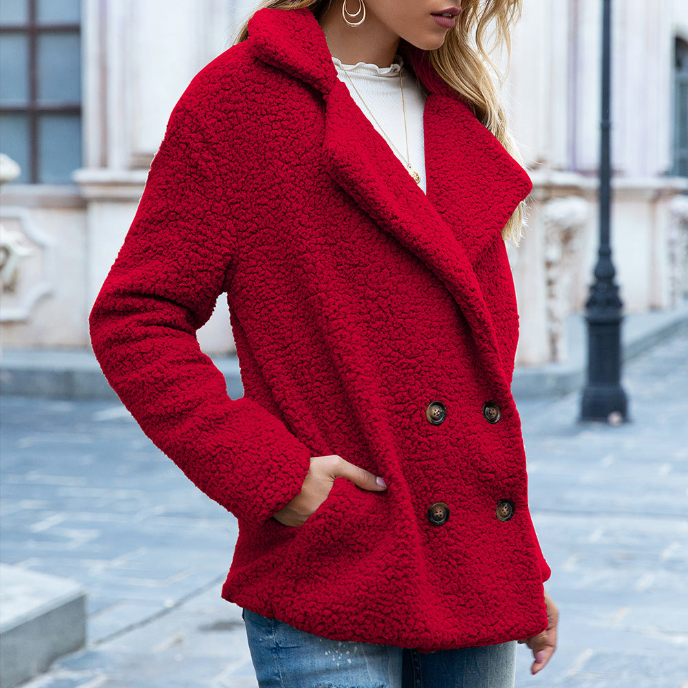 Manteau Douillet Femme Col Revers & Boutons Coupe Ample d’Hiver
