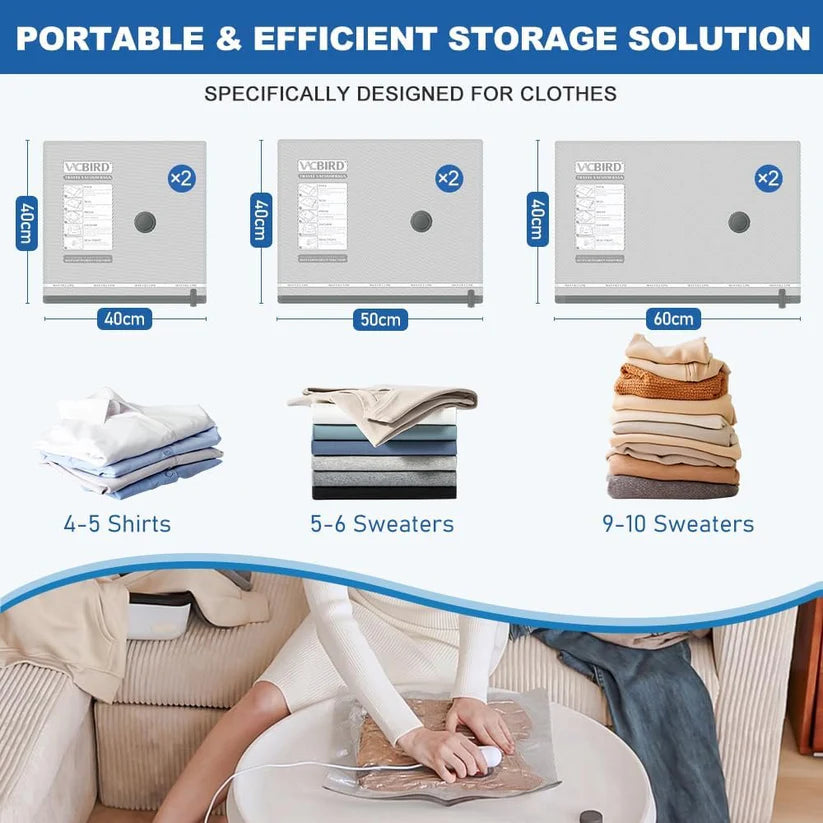 Vacuum Bags Clothes with USB Pump, Pack of 12 Vacuum Bags for Clothing (4 x 40 x 40 cm, 4 x 40 x 50 cm, 4 x 40 x 60 cm), Reusable Vacuum Bags for Travel - Space Saving Travel Essentials
