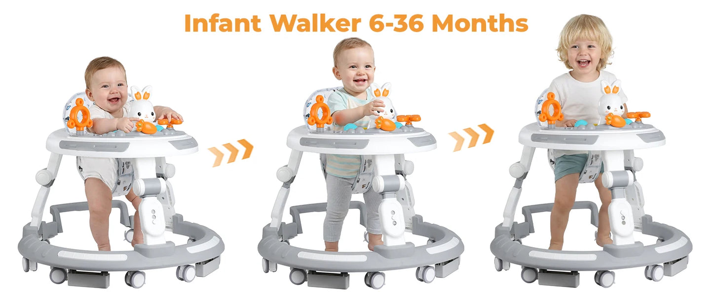 Safety-Enhanced 4-In-1 Grow-With-Me Baby Walker & Play Center - Adjustable 8 Heights, Anti-Tip Base, 8 Silent Brake Wheels