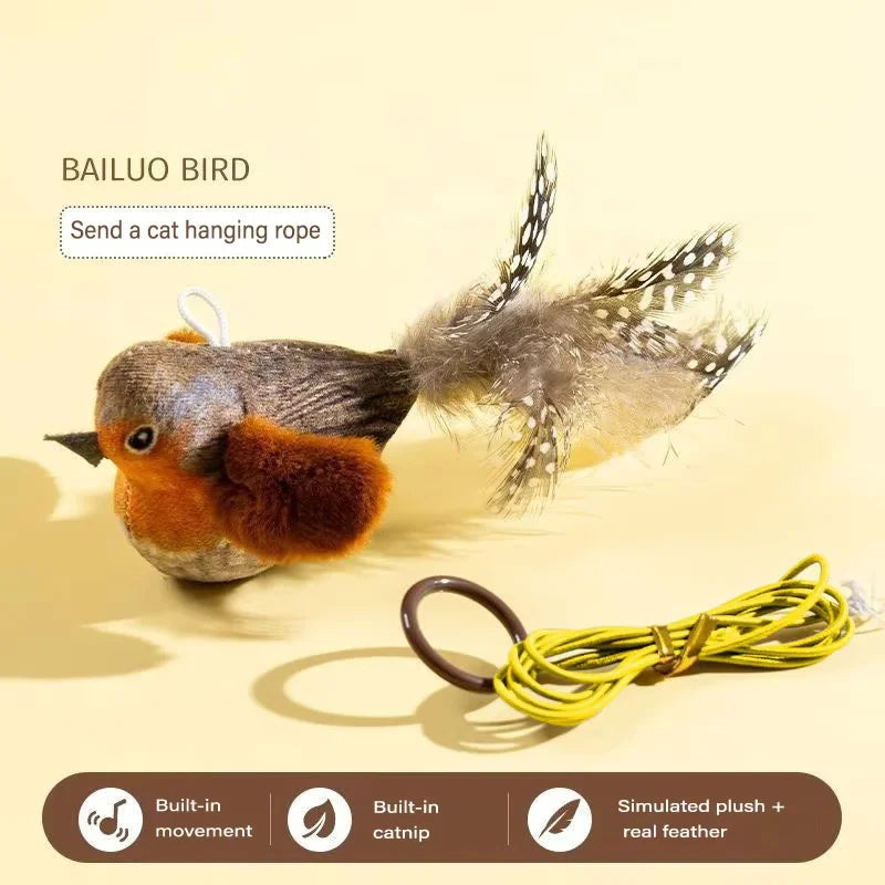 Interactive Cat Toy with Realistic Bird Sound - Plush Chirping Bird Catnip Toy for Cats & Kittens, Simulation Bird Teaser Toy