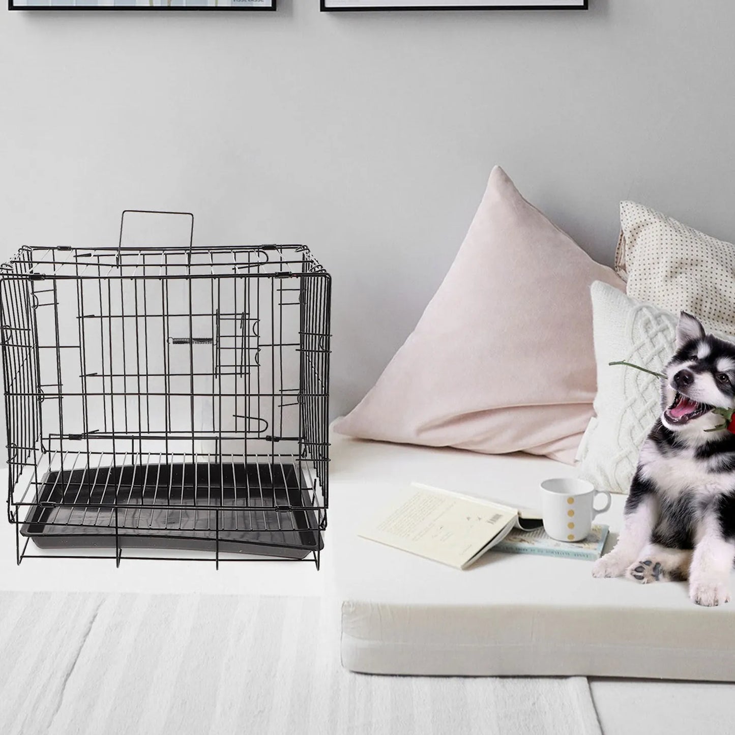 Dog Crate - Single Door Portable Puppy Dog Cage, Metal Wire Pet Kennel with Secure Lock, Leak-Proof Pan Tray, Foldable Design for Dogs Pets Indoor Training and Outdoor Travel