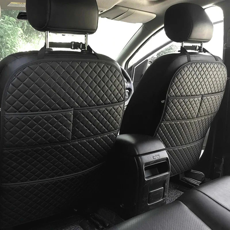 Universal Car Anti Kicks Pad With Organizer Pocket Leather Seat Back PU Leather Protector Cover Waterproof Child Kick Mats