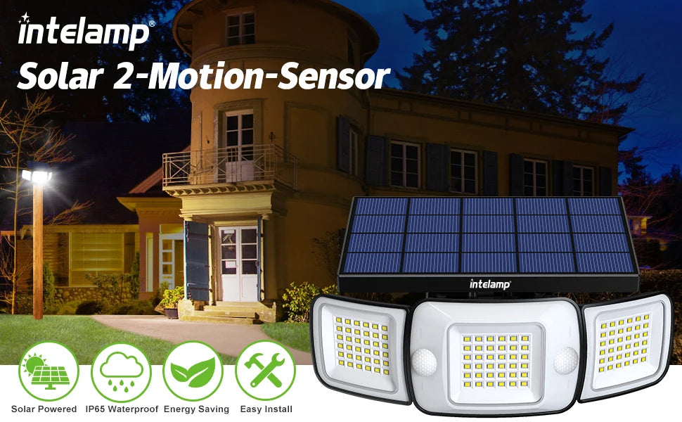 LED Security Lights Motion Sensor Outdoor Lights, 3 Head Dusk to Dawn, Daylight Flood Lights Outdoor Motion Sensor, IP65 Waterproof, Motion Light for Outside, Garage, Yard, Porch