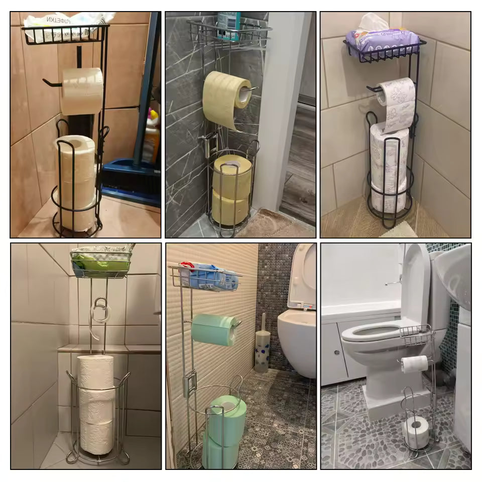 Toilet Paper Holder Upgraded Toilet Paper Stand with 4 Raised Feet Metal Free Standing Tissue Paper Roll Dispenser with Storage Shelf Sturdy Bathroom Accessories