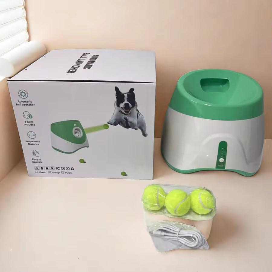 Dog Ball Thrower Launcher, Automatic Ball Launcher for Dogs, 3 Adjustable Distance Settings, Indoor OutdoorInteractive Toy, with 3 2.3-inch Balls