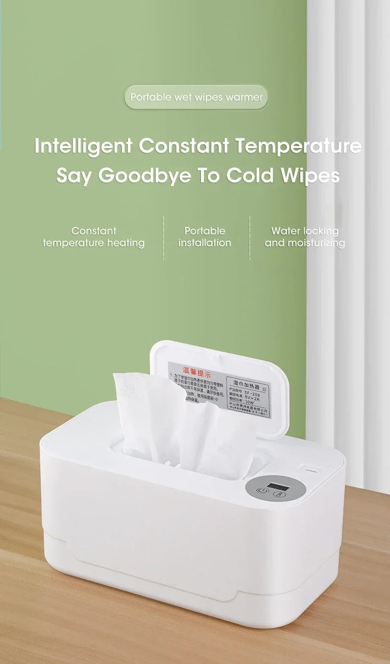 Baby Wipe Warmer Heater with LED Display Wet Towel Dispenser Portable USB Charge Baby Wipe Warmer Napkin Heating Box Home/Car Use