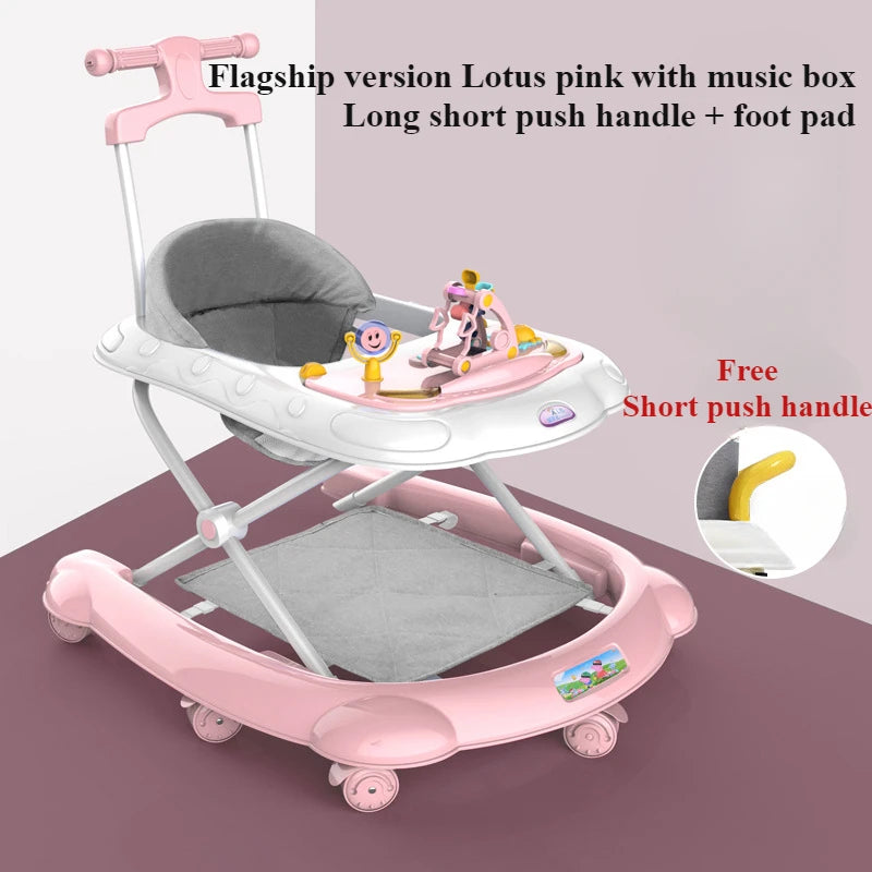 Baby Walker, 5-in-1 Baby Walkers for Boys and Girls 6-12 Months with Bouncer, Removable Footrest, Feeding Tray & Music, Foldable & Adjustable Activity Walker for 6-18 Months Toddler Infant