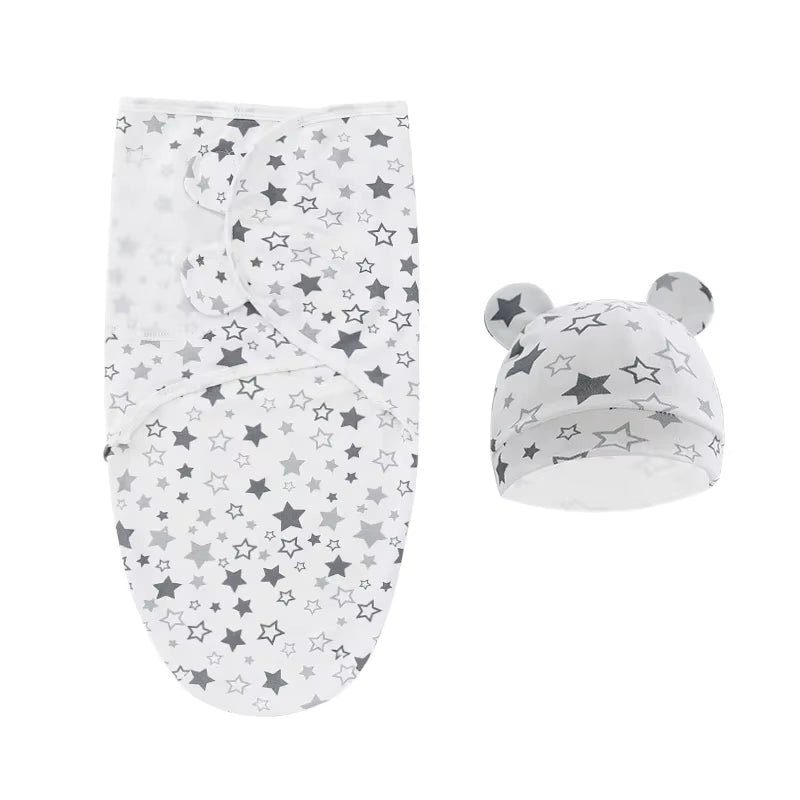 Essentials Easy Swaddle Wrap Quick Change, Snug Cotton Knit Baby Wrap Swaddle Blanket with hat for Newborns 0-6 Months