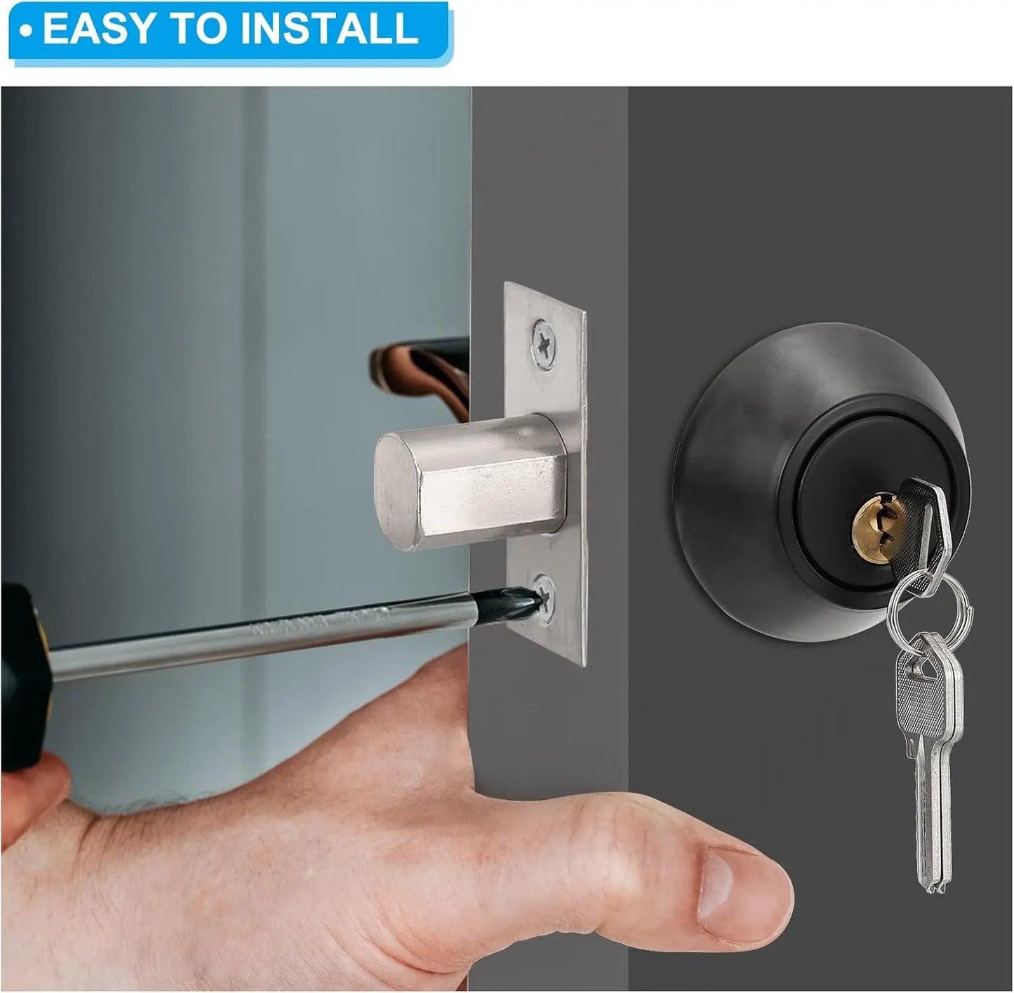Black Copper Creek Single Cylinder Deadbolt Key Lock, Keyed Entry Door Knob Anti-Theft Exterior Door Hardware