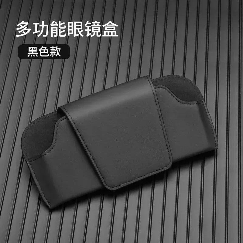 Cowhide Sun Visor Glasses Holder Premium Leather Wear-Resistant Sunglasses Protective Box Auto Eyeglasses Storage Case