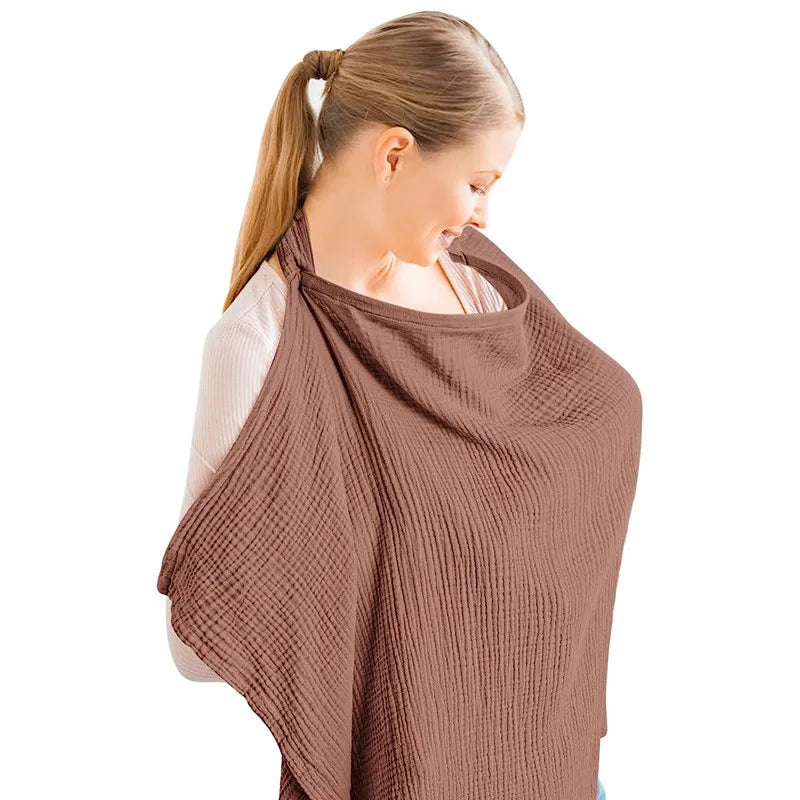Nursing Cover for Breastfeeding Lightweight Breathable Cotton Blend Shawl with Open Neckline, Full Modesty & Compact Carry Pouch