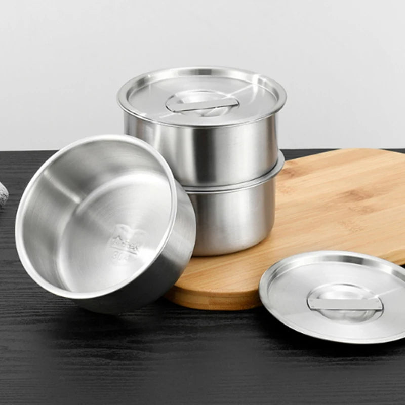 Stainless Steel Steamed Egg Bowl Ramen Rice Fruit Salad Stew Bowls With Lids Soup Cup Food Container Kitchen Tableware Supplies