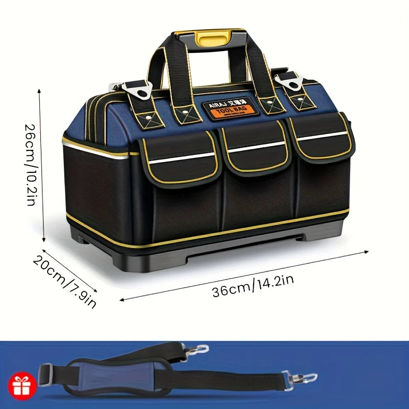 Tool Bag for Men with Waterproof Hard Bottom, Heavy Duty Tool Bag Wide Mouth Tote for Various Instrument, Electrician Carpenter Mechanic