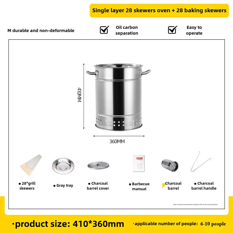 Stainless Steel Wrap-around Grill Charcoal Grill Smokeless Grill Cooking Grate Portable Camping Oven Household Barbecue Tools