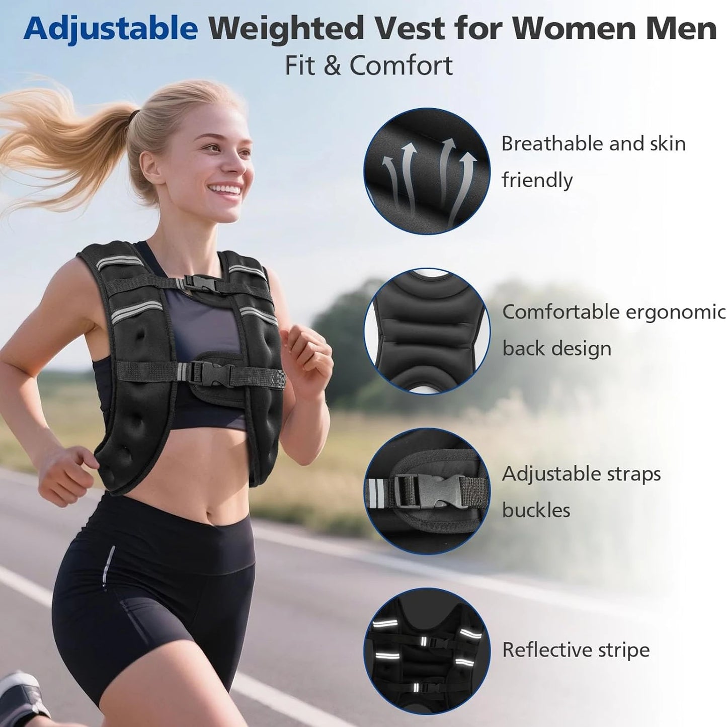 Weighted Vest Washable, Z-Fit Soft Iron Weighted Vest for Women and Men, 3/5/8 KG Weight Vest with Reflective Stripes & Adjustable Straps, Ultra Thin Weight Vest for Home Gym Strength Training Weight Loss Workout