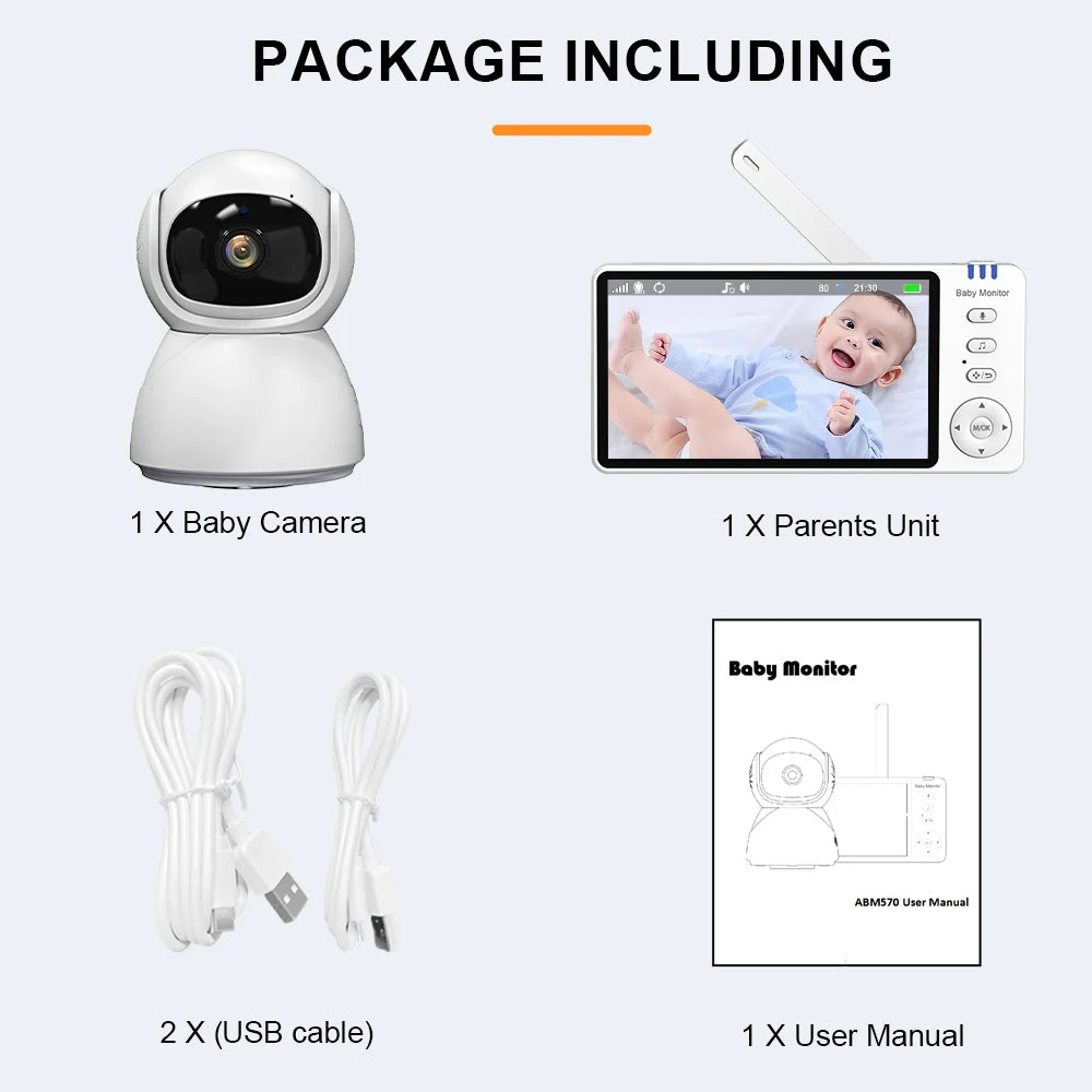 5" 720P HD IPS Screen Video Baby Monitor Pan Tilt 4X Zoom Camera Babysitter 2 Way Audio Night Vision 3500mAh Battery Lullaby VOX