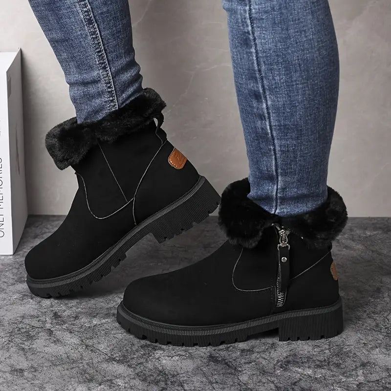 Bottes courtes en daim fourrure intégrée