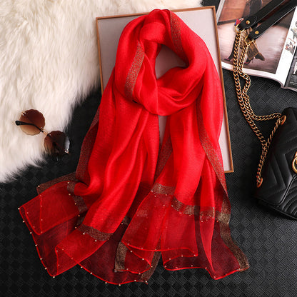 Mode Grand Rouge Soie Écharpe Femmes Mince Écharpe