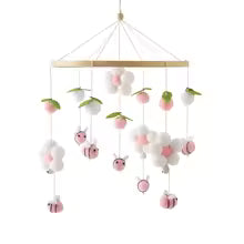 Wooden Crib Mobile Baby Bed Bell Rattle Toy Soft Felt Cartoon Bear Mobile bracket Newborn Music Box Bed Bell Hanging Bracket Toy