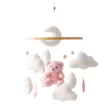 Wooden Crib Mobile Baby Bed Bell Rattle Toy Soft Felt Cartoon Bear Mobile bracket Newborn Music Box Bed Bell Hanging Bracket Toy