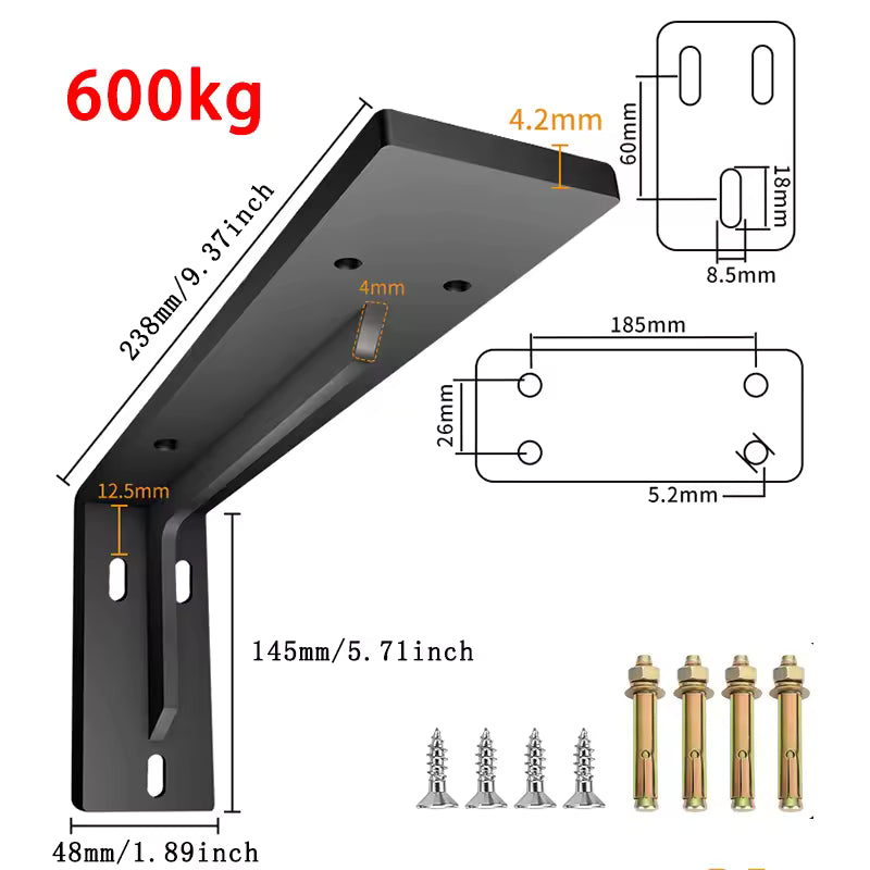 Shelf Brackets 12 Inch, Strong Heavy Duty Floating Shelf Brackets, Industrial Metal Iron Matte Black Shelving Brackets, Thick Brackets Loadbearing 600kg Wall Triangular Support Bracket Suspended TV Cabinet Desk Partition Fixed