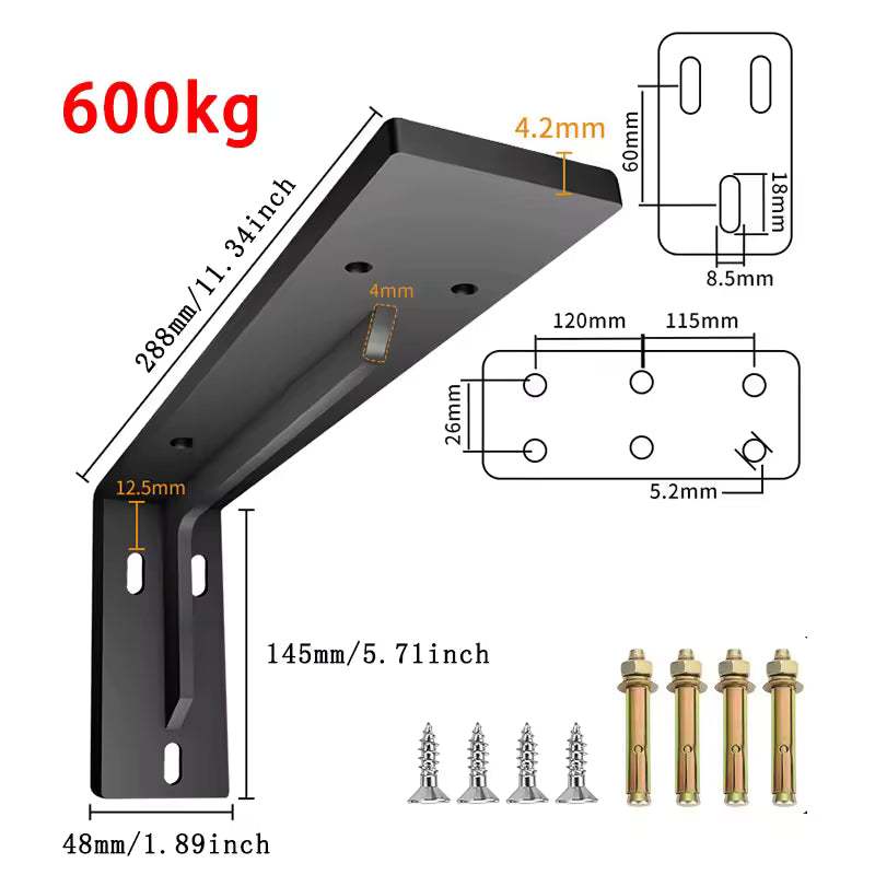 Shelf Brackets 12 Inch, Strong Heavy Duty Floating Shelf Brackets, Industrial Metal Iron Matte Black Shelving Brackets, Thick Brackets Loadbearing 600kg Wall Triangular Support Bracket Suspended TV Cabinet Desk Partition Fixed