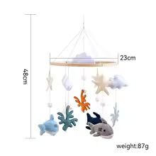 Wooden Crib Mobile Baby Bed Bell Rattle Toy Soft Felt Cartoon Bear Mobile bracket Newborn Music Box Bed Bell Hanging Bracket Toy