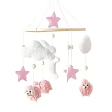 Wooden Crib Mobile Baby Bed Bell Rattle Toy Soft Felt Cartoon Bear Mobile bracket Newborn Music Box Bed Bell Hanging Bracket Toy