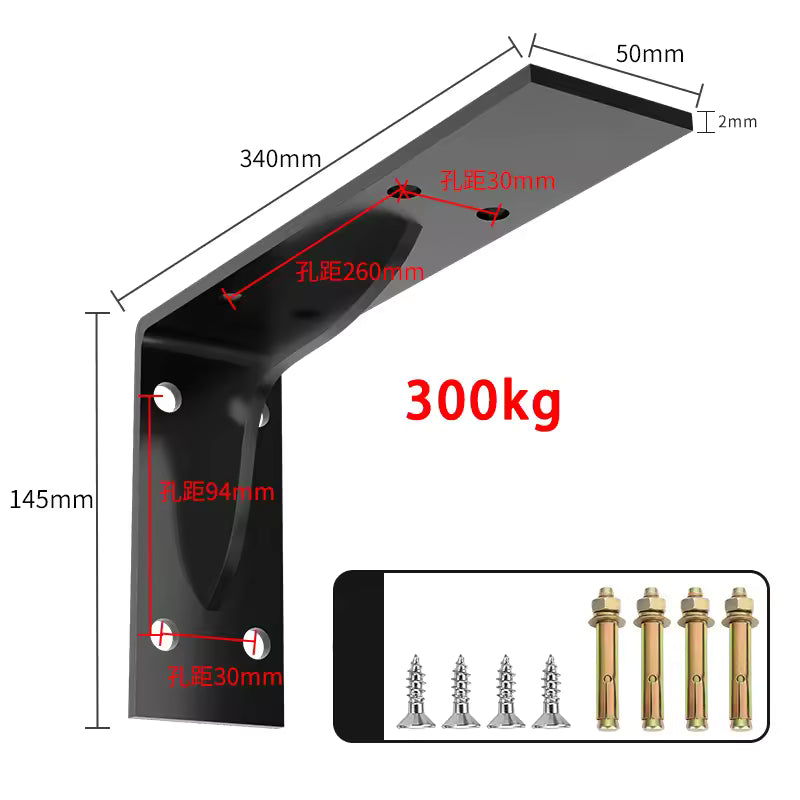 Shelf Brackets 12 Inch, Strong Heavy Duty Floating Shelf Brackets, Industrial Metal Iron Matte Black Shelving Brackets, Thick Brackets Loadbearing 600kg Wall Triangular Support Bracket Suspended TV Cabinet Desk Partition Fixed