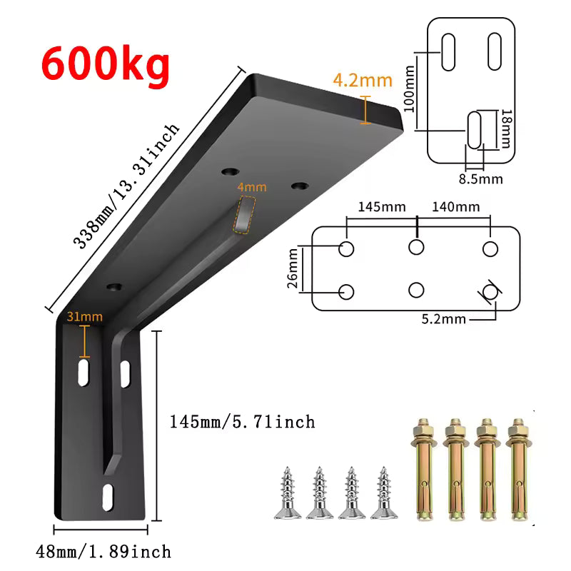 Shelf Brackets 12 Inch, Strong Heavy Duty Floating Shelf Brackets, Industrial Metal Iron Matte Black Shelving Brackets, Thick Brackets Loadbearing 600kg Wall Triangular Support Bracket Suspended TV Cabinet Desk Partition Fixed