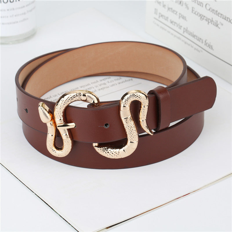 Mode Serpent Boucle Pu Ceinture All-Match Simple Jeans Costume Ceinture