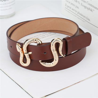 Mode Serpent Boucle Pu Ceinture All-Match Simple Jeans Costume Ceinture