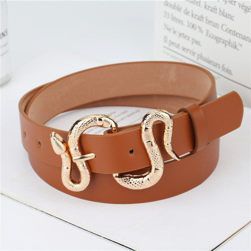 Mode Serpent Boucle Pu Ceinture All-Match Simple Jeans Costume Ceinture