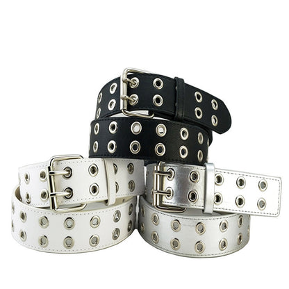 Ceinture à oeillets Punk Double Row Pin Buckle Belt