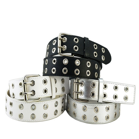 Ceinture à oeillets Punk Double Row Pin Buckle Belt