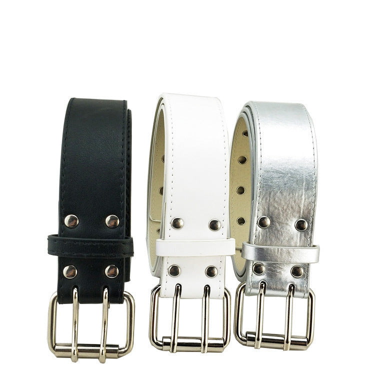 Ceinture à oeillets Punk Double Row Pin Buckle Belt
