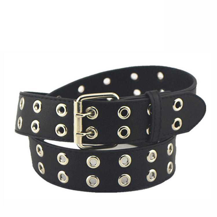 Ceinture à oeillets Punk Double Row Pin Buckle Belt