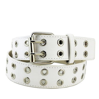 Ceinture à oeillets Punk Double Row Pin Buckle Belt