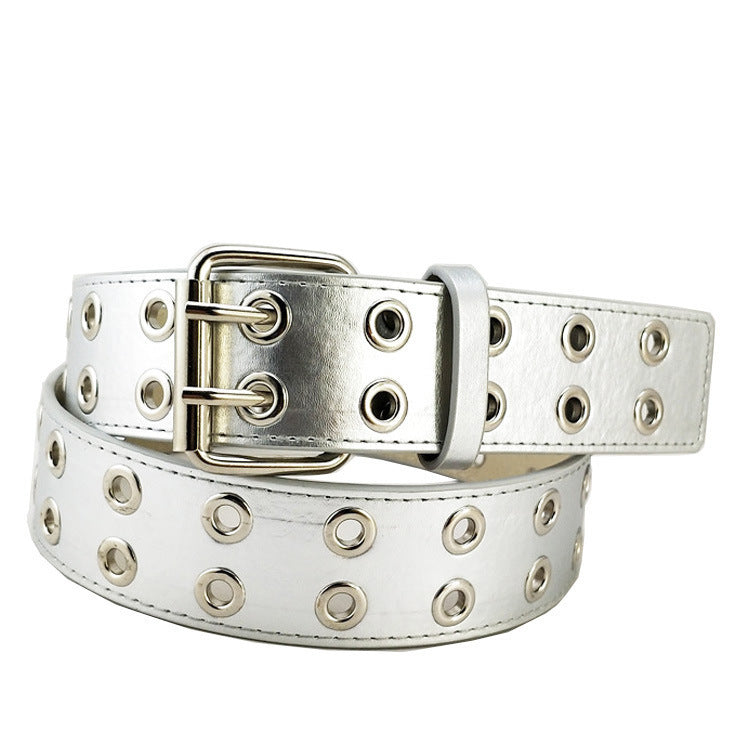 Ceinture à oeillets Punk Double Row Pin Buckle Belt