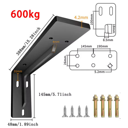 Shelf Brackets 12 Inch, Strong Heavy Duty Floating Shelf Brackets, Industrial Metal Iron Matte Black Shelving Brackets, Thick Brackets Loadbearing 600kg Wall Triangular Support Bracket Suspended TV Cabinet Desk Partition Fixed