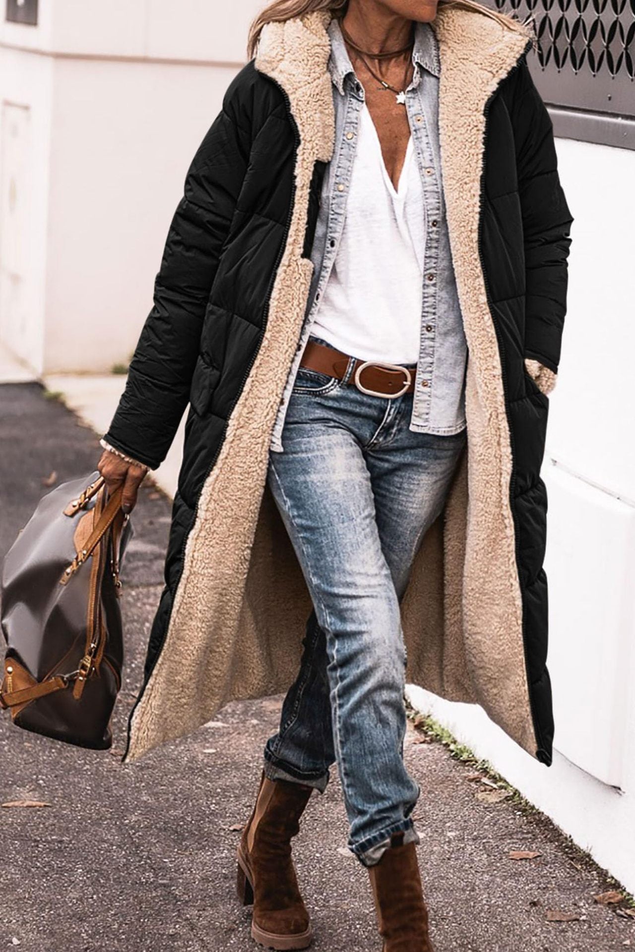Manteau long à capuche de couleur unie, manches longues, double face, slim, élégant, cardigan
