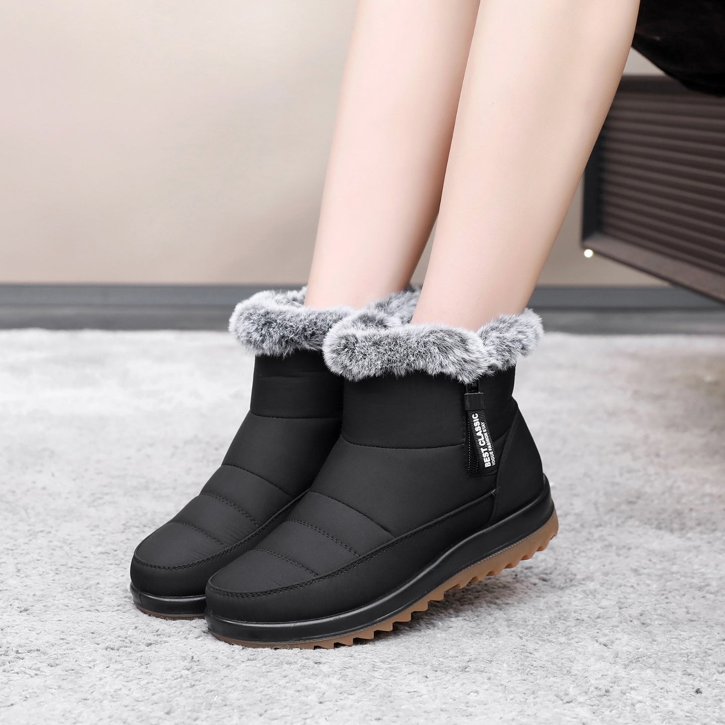Bottines d’Hiver Fourrées – Snow Boots à Zipper Latéral & Confort Doux