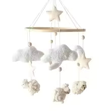 Wooden Crib Mobile Baby Bed Bell Rattle Toy Soft Felt Cartoon Bear Mobile bracket Newborn Music Box Bed Bell Hanging Bracket Toy
