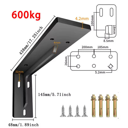 Shelf Brackets 12 Inch, Strong Heavy Duty Floating Shelf Brackets, Industrial Metal Iron Matte Black Shelving Brackets, Thick Brackets Loadbearing 600kg Wall Triangular Support Bracket Suspended TV Cabinet Desk Partition Fixed