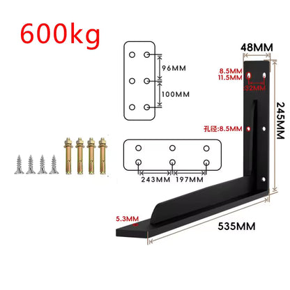 Shelf Brackets 12 Inch, Strong Heavy Duty Floating Shelf Brackets, Industrial Metal Iron Matte Black Shelving Brackets, Thick Brackets Loadbearing 600kg Wall Triangular Support Bracket Suspended TV Cabinet Desk Partition Fixed