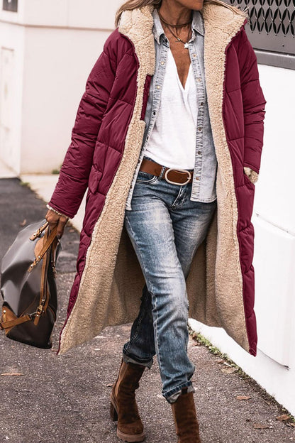 Manteau long à capuche de couleur unie, manches longues, double face, slim, élégant, cardigan
