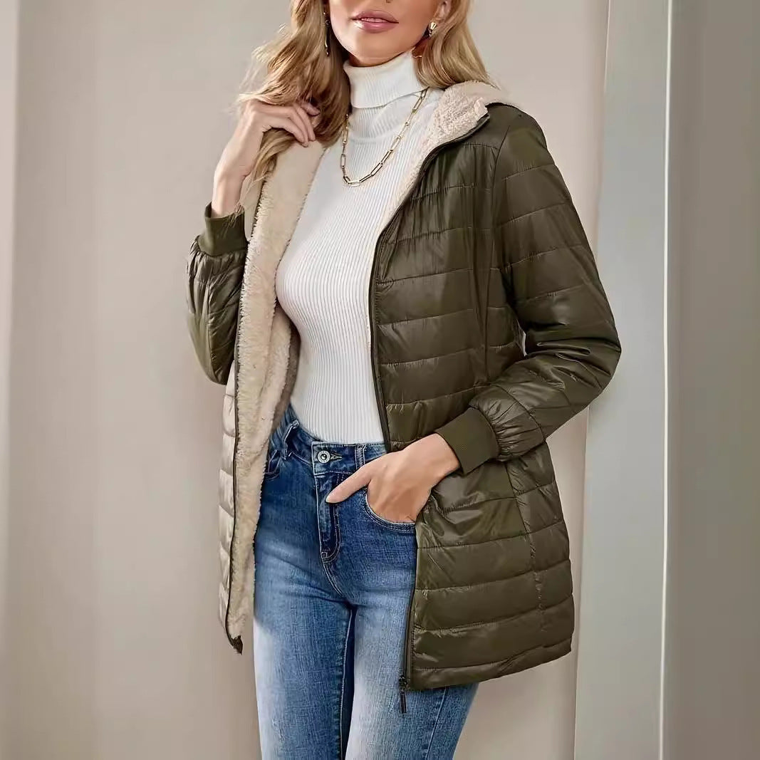 Veste Longue Matelassée à Capuche – Doublée Polaire & Coupe Ample