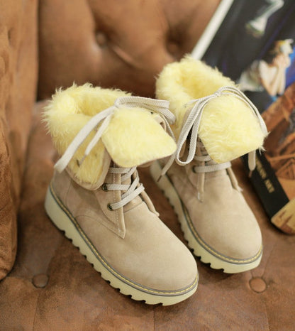 Bottes d’Hiver Fourrure – Snow Boots à Lacets Femme – Chaudes & Antidérapantes